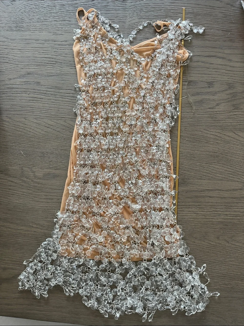 Fashion Nova Nude Dress with Clear Crystal Overlay